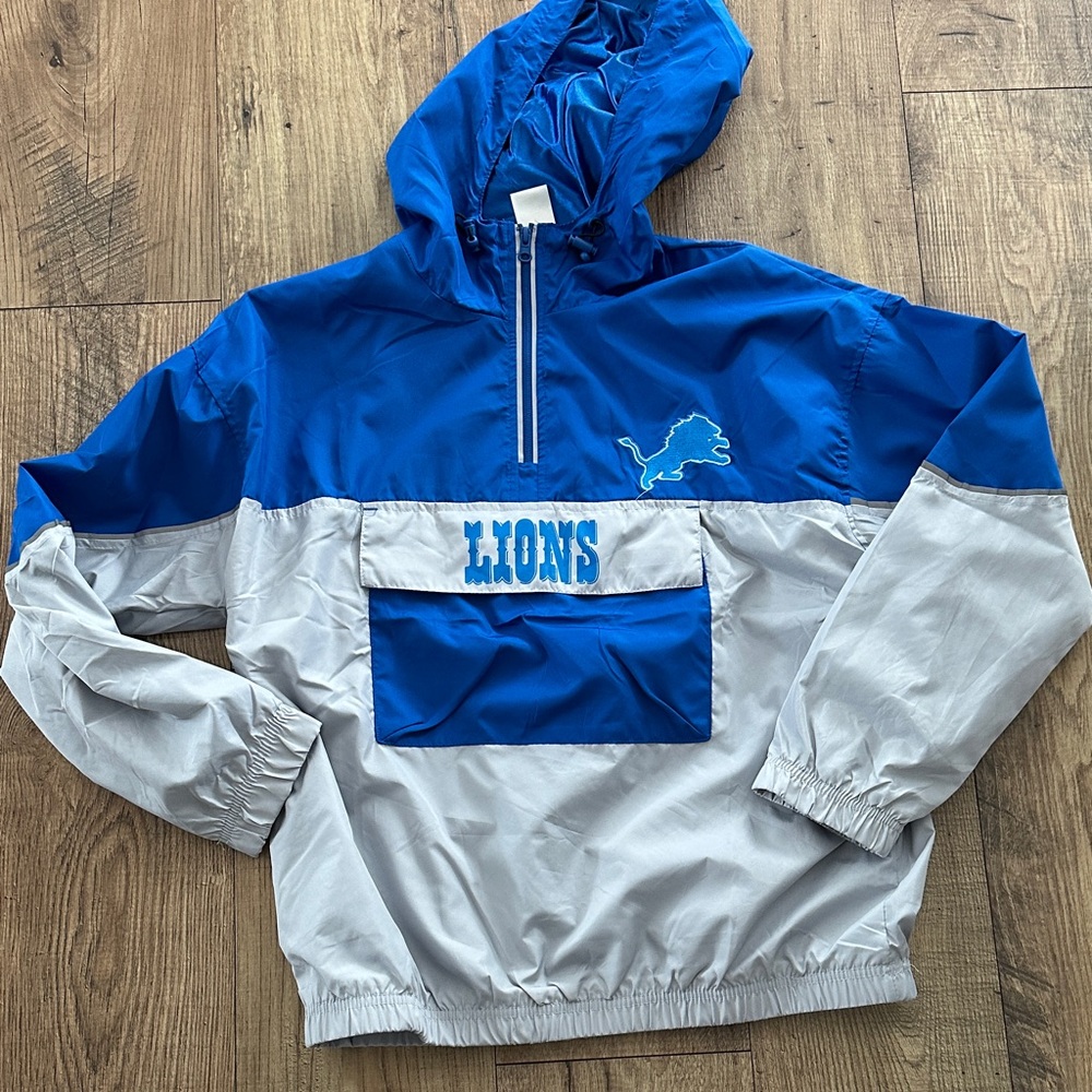 Unisex Blue and Gray Detroit Lions Hooded Pullover Jacket